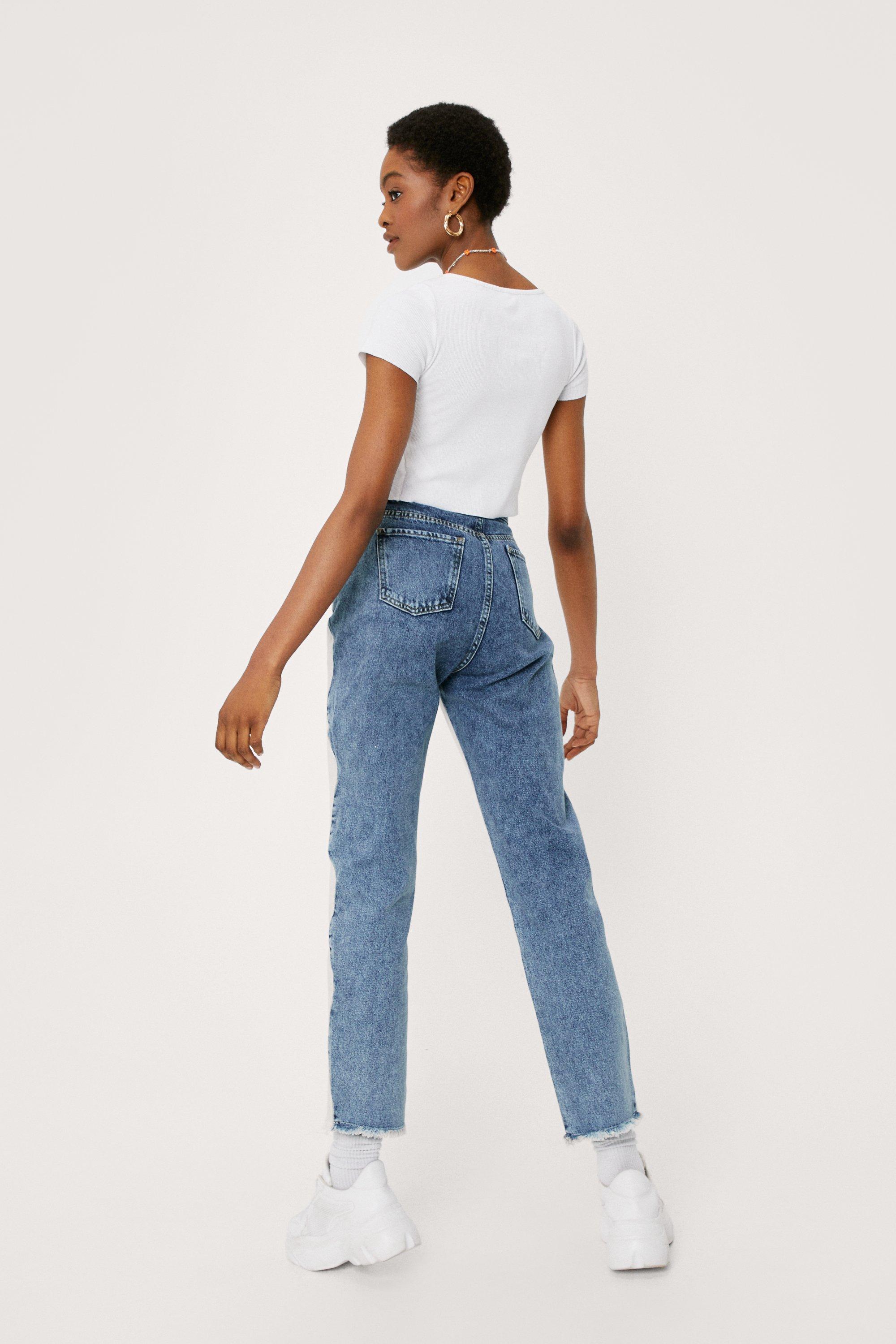 Wave Design Two Tone Straight Leg Jeans